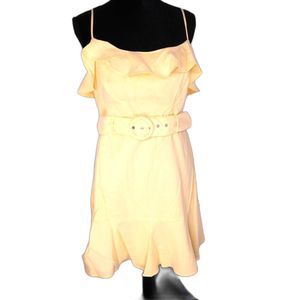 BCBGeneration Yellow Ruffle Dress with Spaghetti Straps Fully Lined 10 NWT (RK30